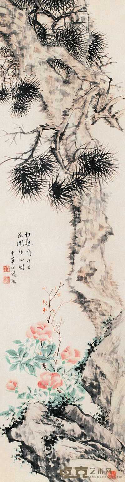 胡铁梅 花卉 立轴 141×37cm